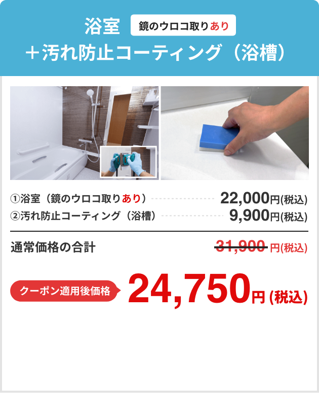 浴室（鏡のウロコ取りあり）＋追いだき配管内除菌洗浄