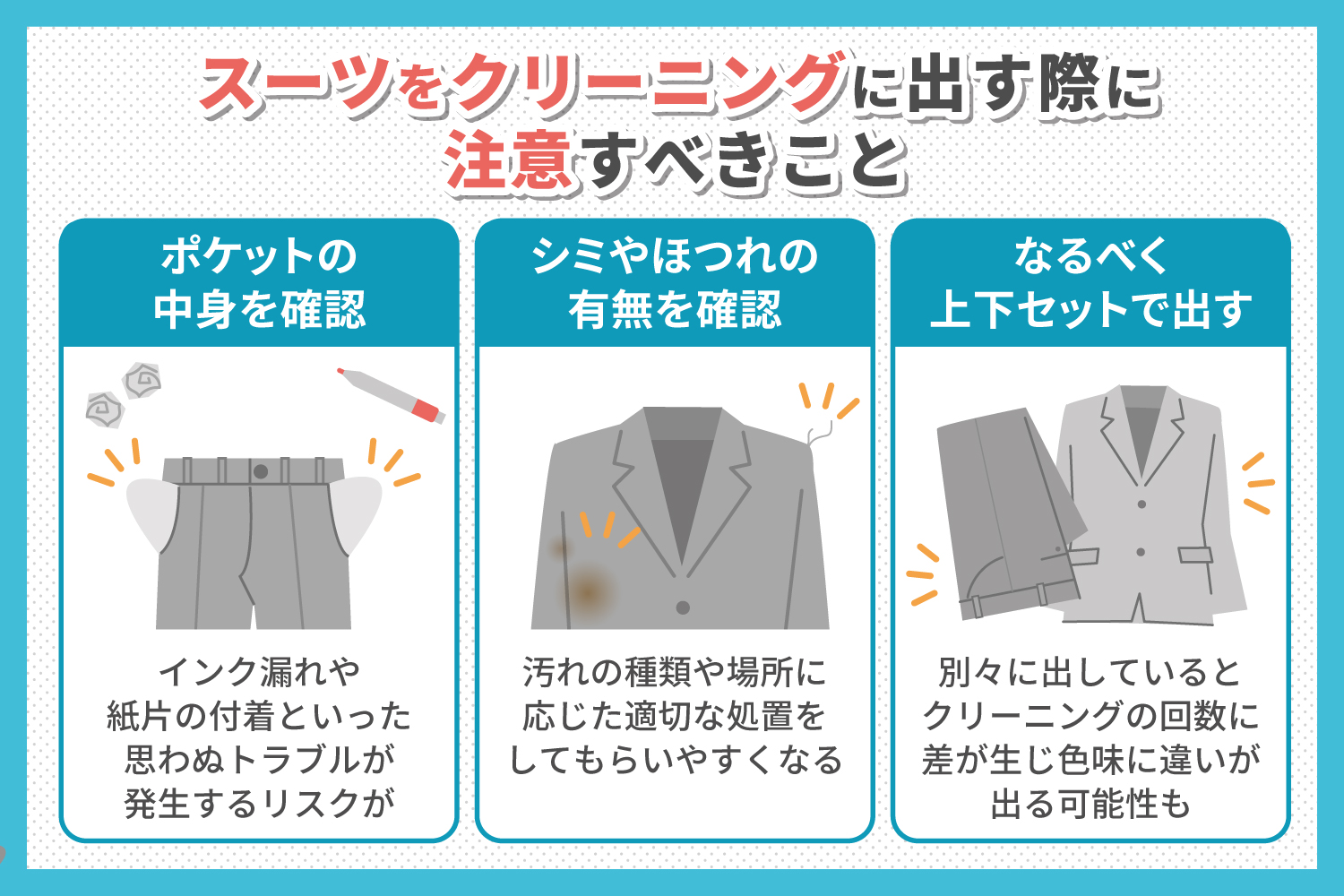 スーツをクリーニングに出す際のポイント